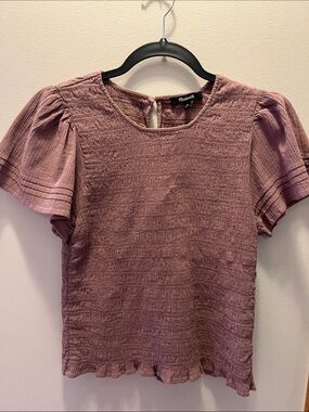 Madewell Dusty Mauve Textured Flutter Sleeve Blouse